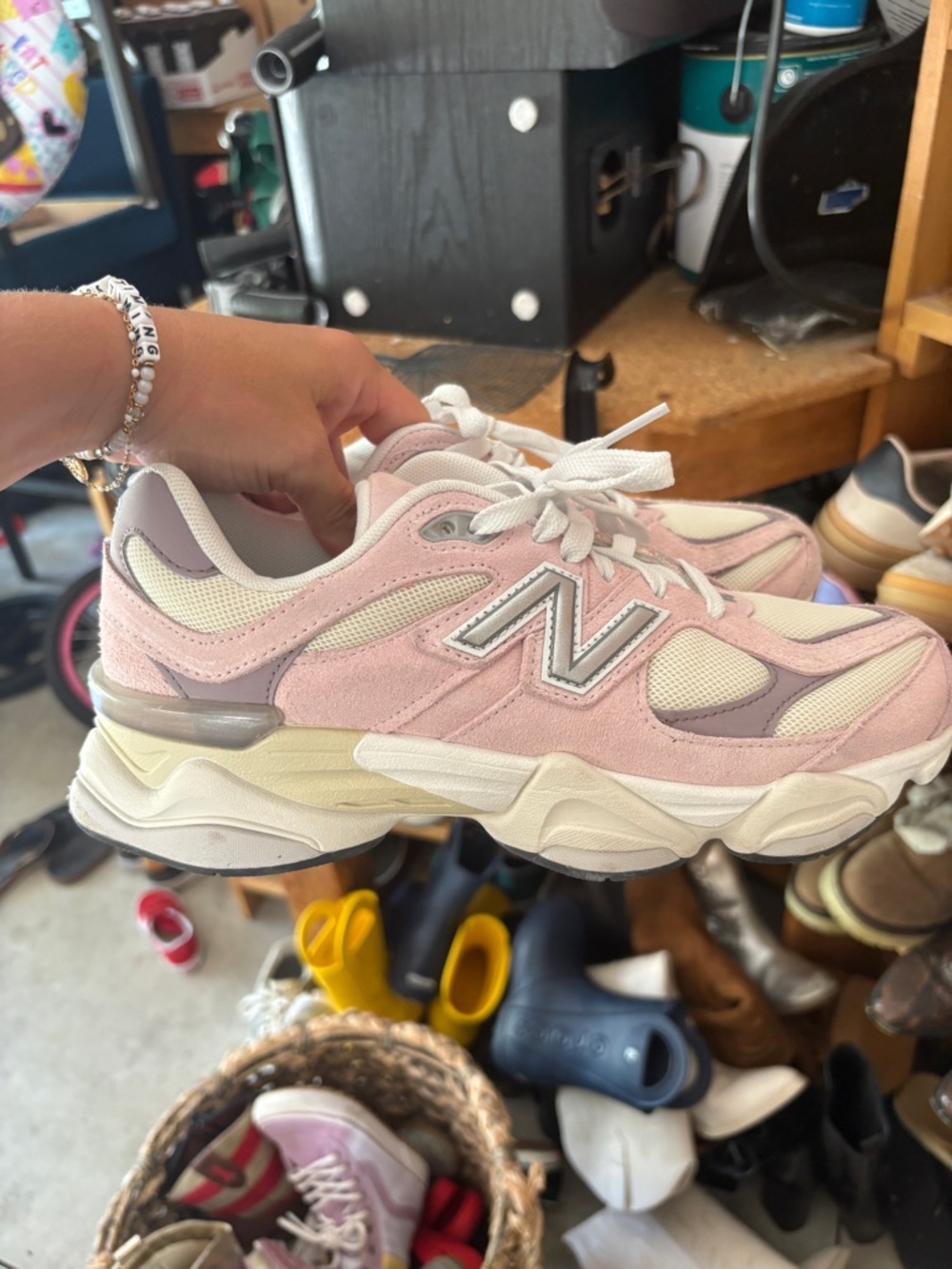 New Balance Pink and White Sneaker 9060 Kids Size 7/Womens 8.5